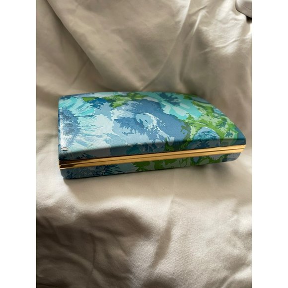 Antique/Vintage Blue/Green Floral Hard Jewelry Earring Case - Picture 10 of 10